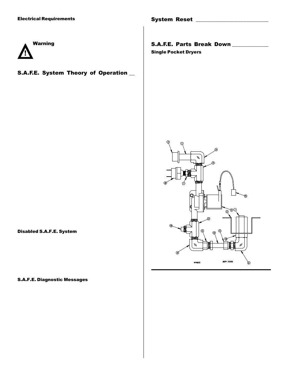 S.a.f.e. system theory of operation, System reset, S.a.f.e. parts break down | American Dryer Corp. SL20 User Manual | Page 18 / 20