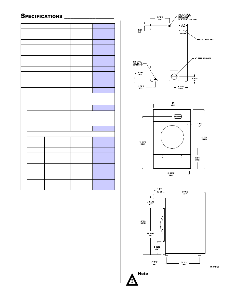 Electric gas, Pecifications | American Dryer Corp. SL20 User Manual | Page 5 / 20