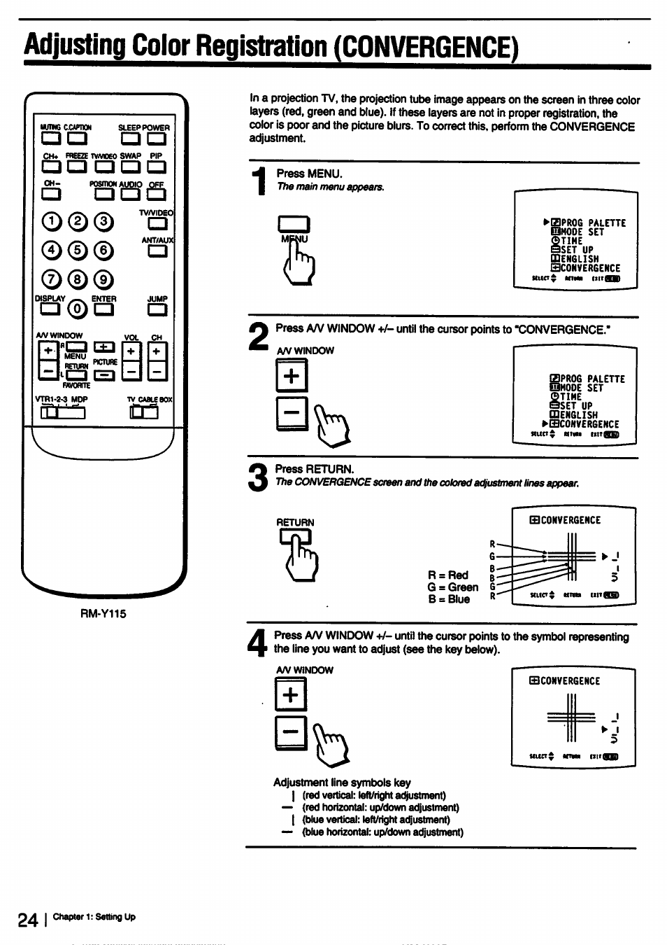 Adjusting color registration (convergence) | Sony KP-53V15 User Manual | Page 24 / 76
