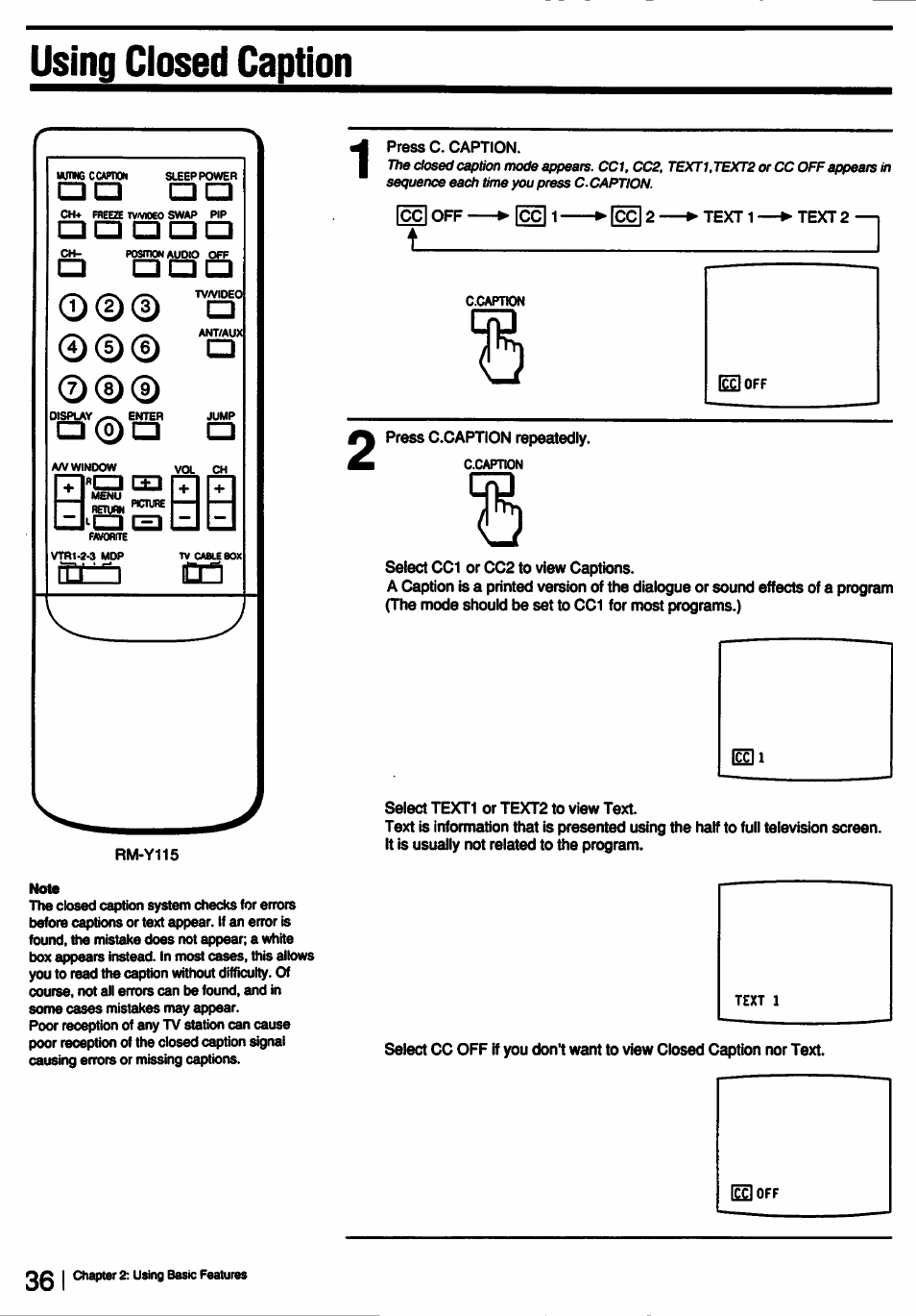 Using closed caption | Sony KP-53V15 User Manual | Page 36 / 76
