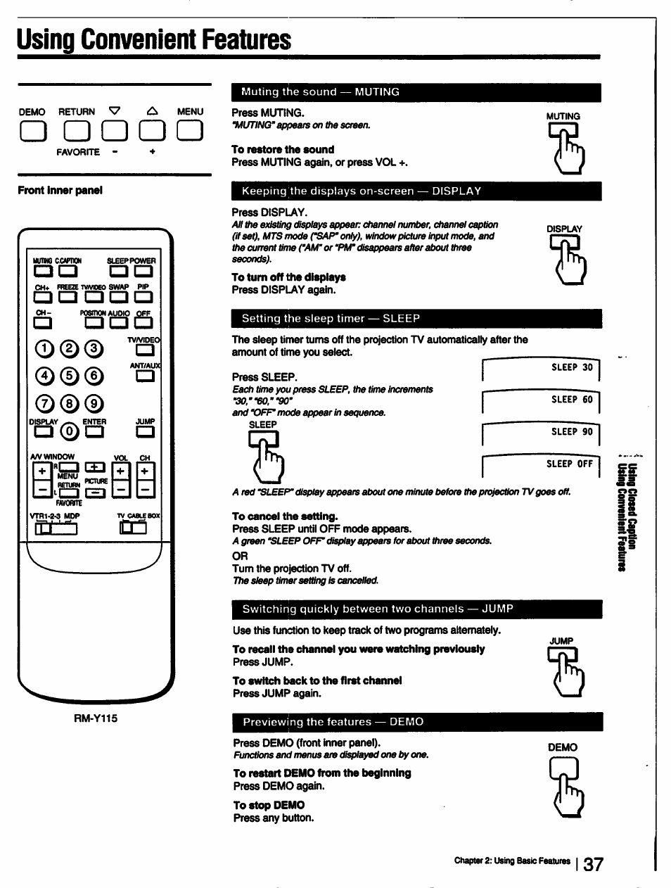 Using convenient features, Q □ □ □ d | Sony KP-53V15 User Manual | Page 37 / 76