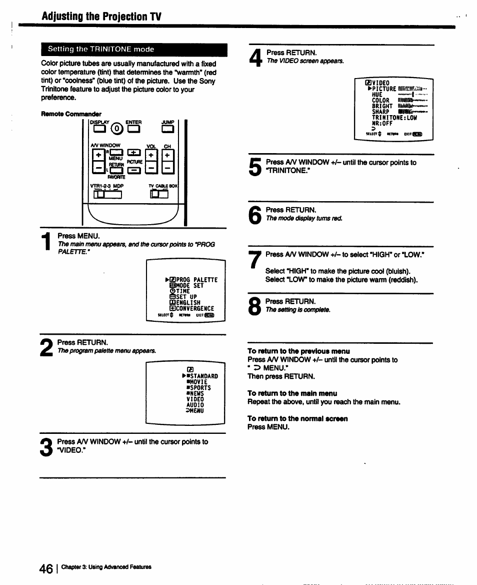 Adjusting the projection tv | Sony KP-53V15 User Manual | Page 46 / 76