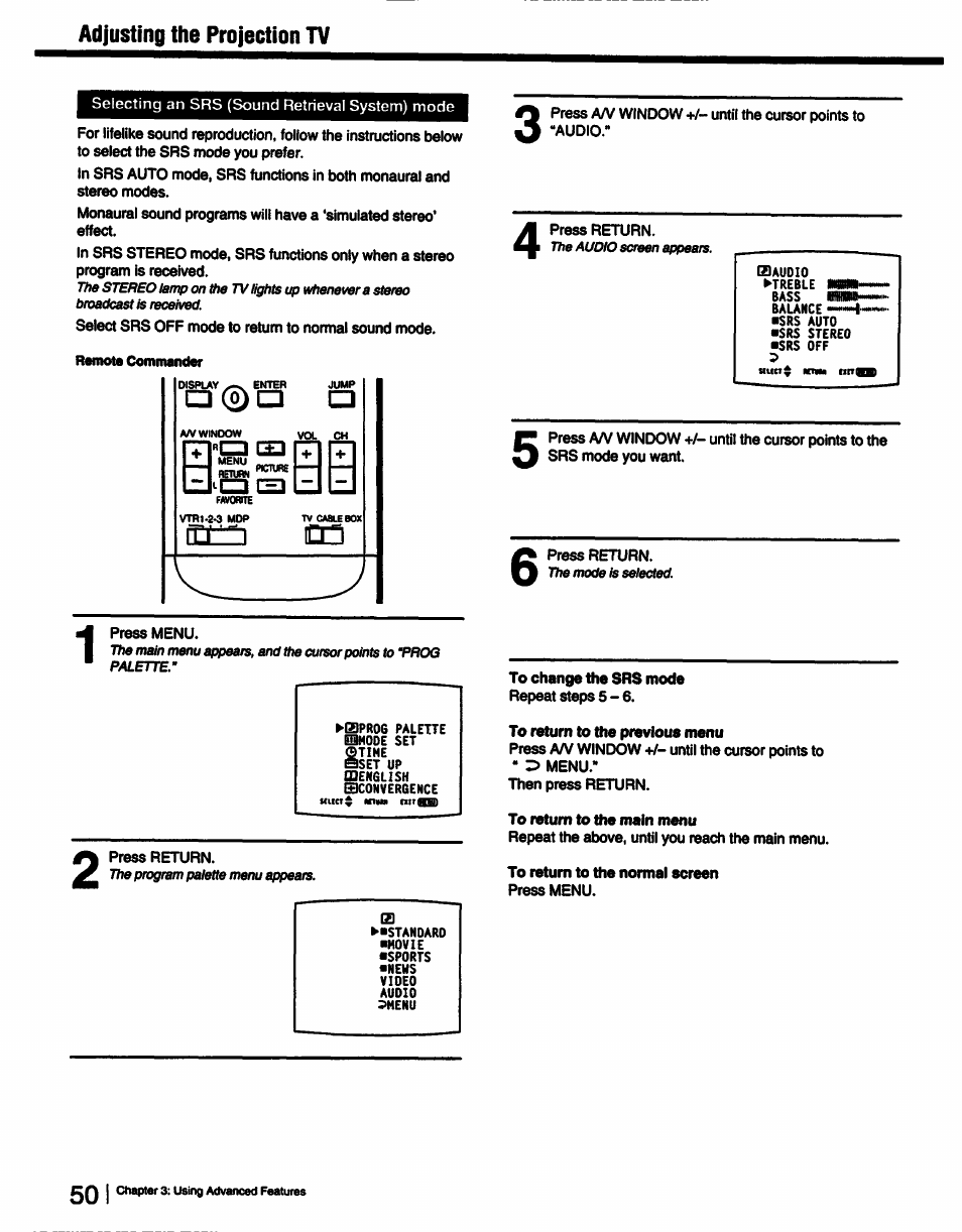 Adjusting the projection tv | Sony KP-53V15 User Manual | Page 50 / 76