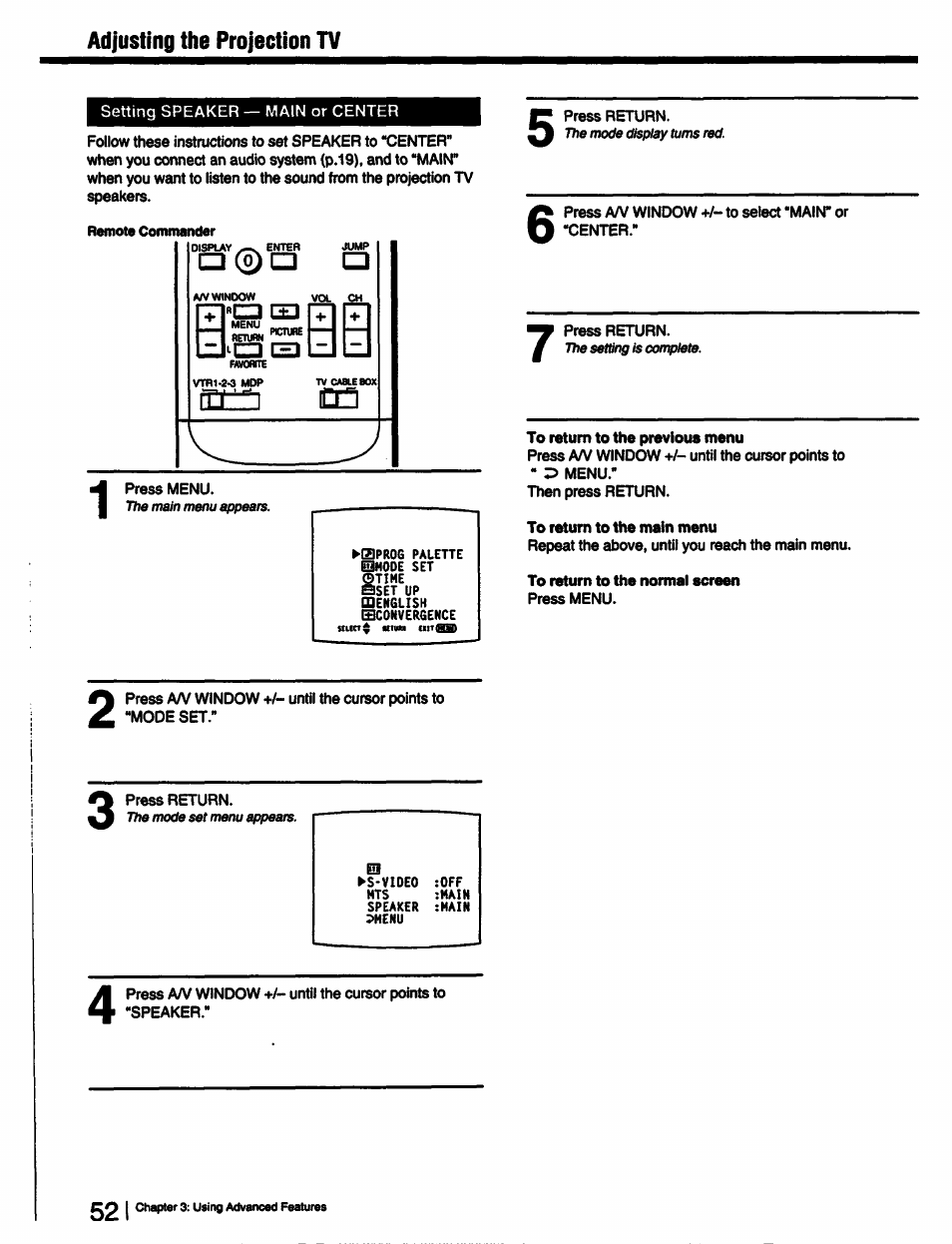 Adjusting the projection tv | Sony KP-53V15 User Manual | Page 52 / 76