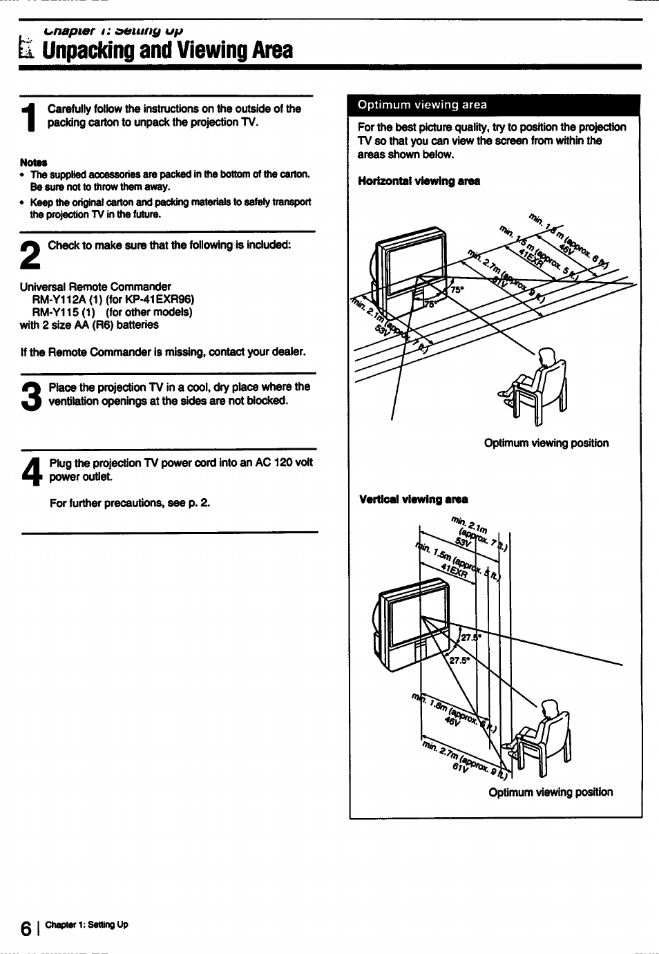 Ë. unpacking and viewing area, Unpacking and viewing area | Sony KP-53V15 User Manual | Page 6 / 76