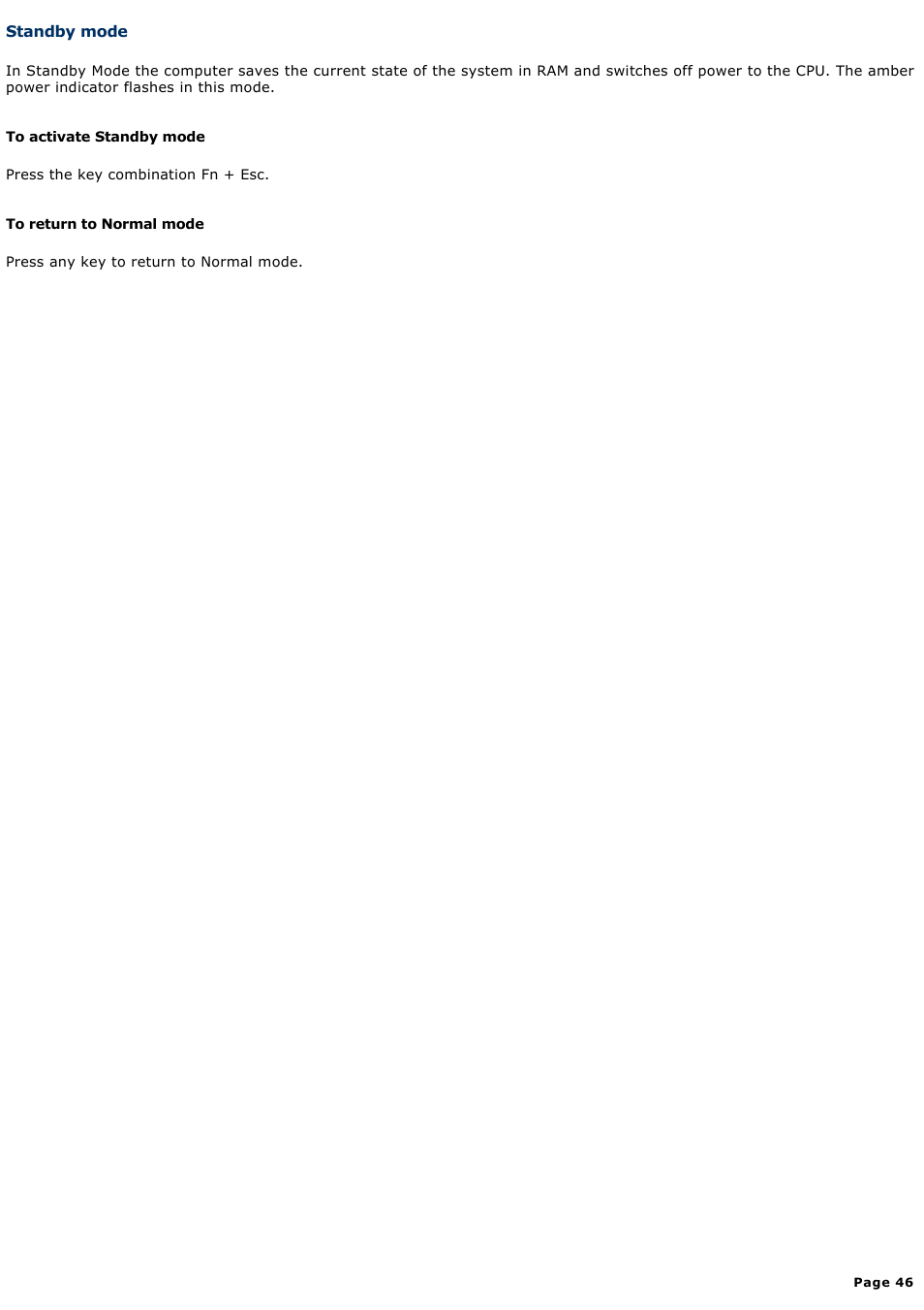 Standby mode | Sony PCG-NV100P User Manual | Page 46 / 188