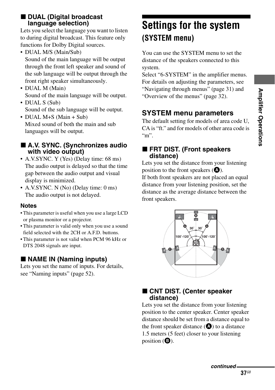 Settings for the system (system menu), Settings for the system, System menu) | System menu parameters | Sony HT-DDW790 User Manual | Page 37 / 64
