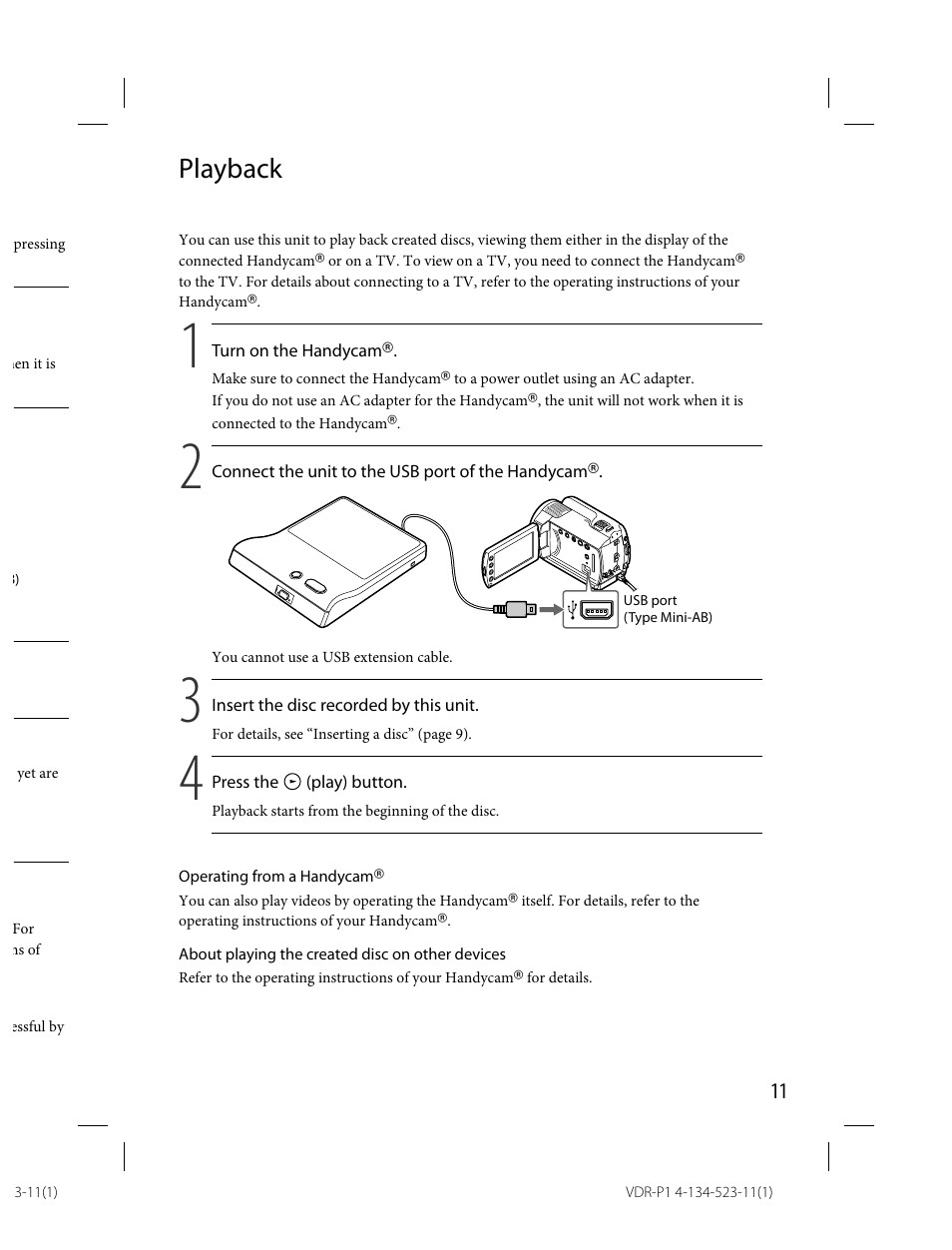 Playback | Sony VRD-P1 User Manual | Page 11 / 16