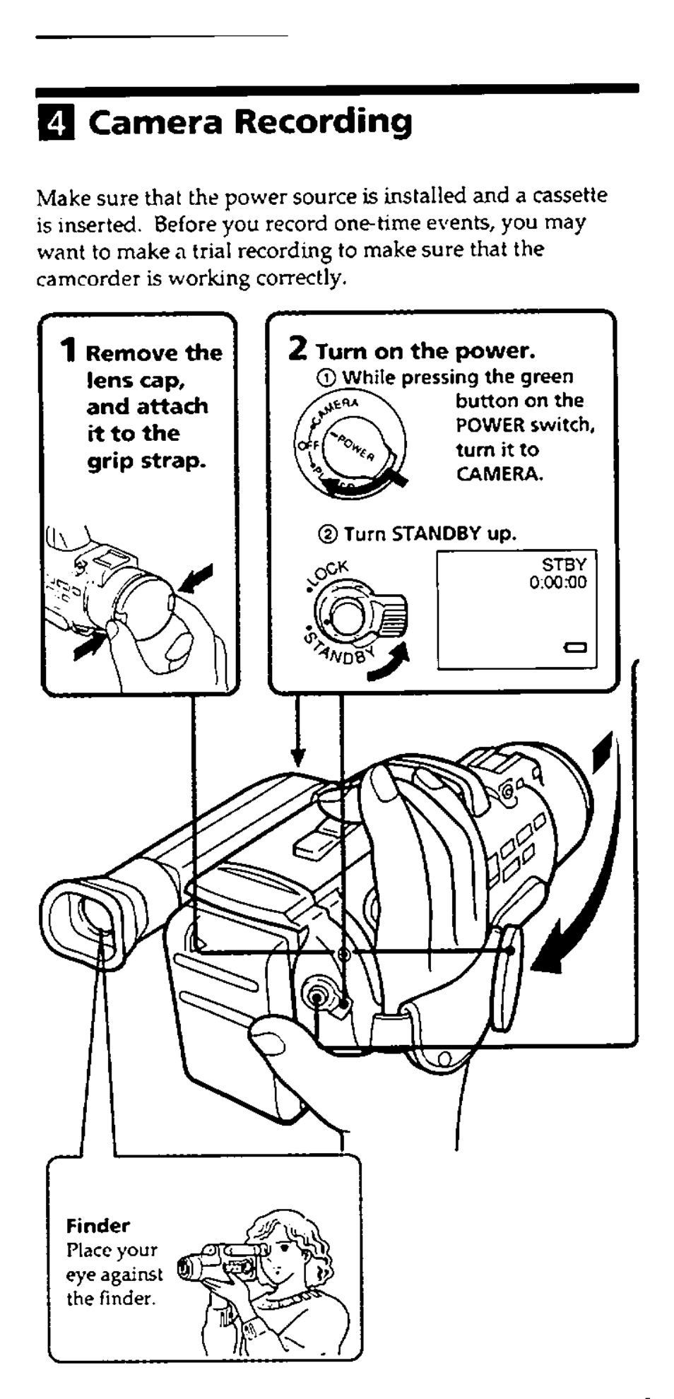 Camera recording, 2 turn on the power | Sony CCD-FX228 User Manual | Page 12 / 44