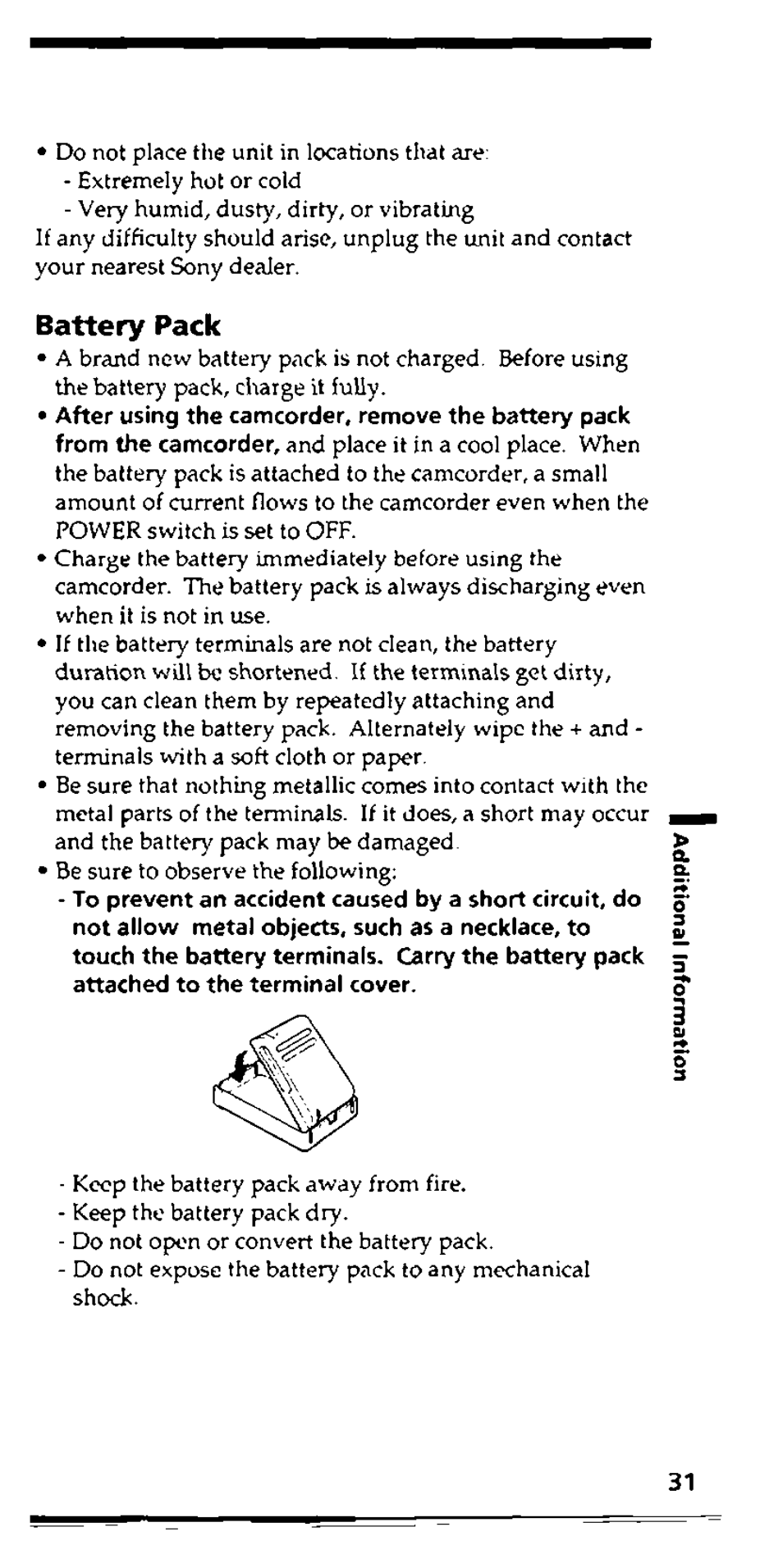 Battery pack | Sony CCD-FX228 User Manual | Page 31 / 44