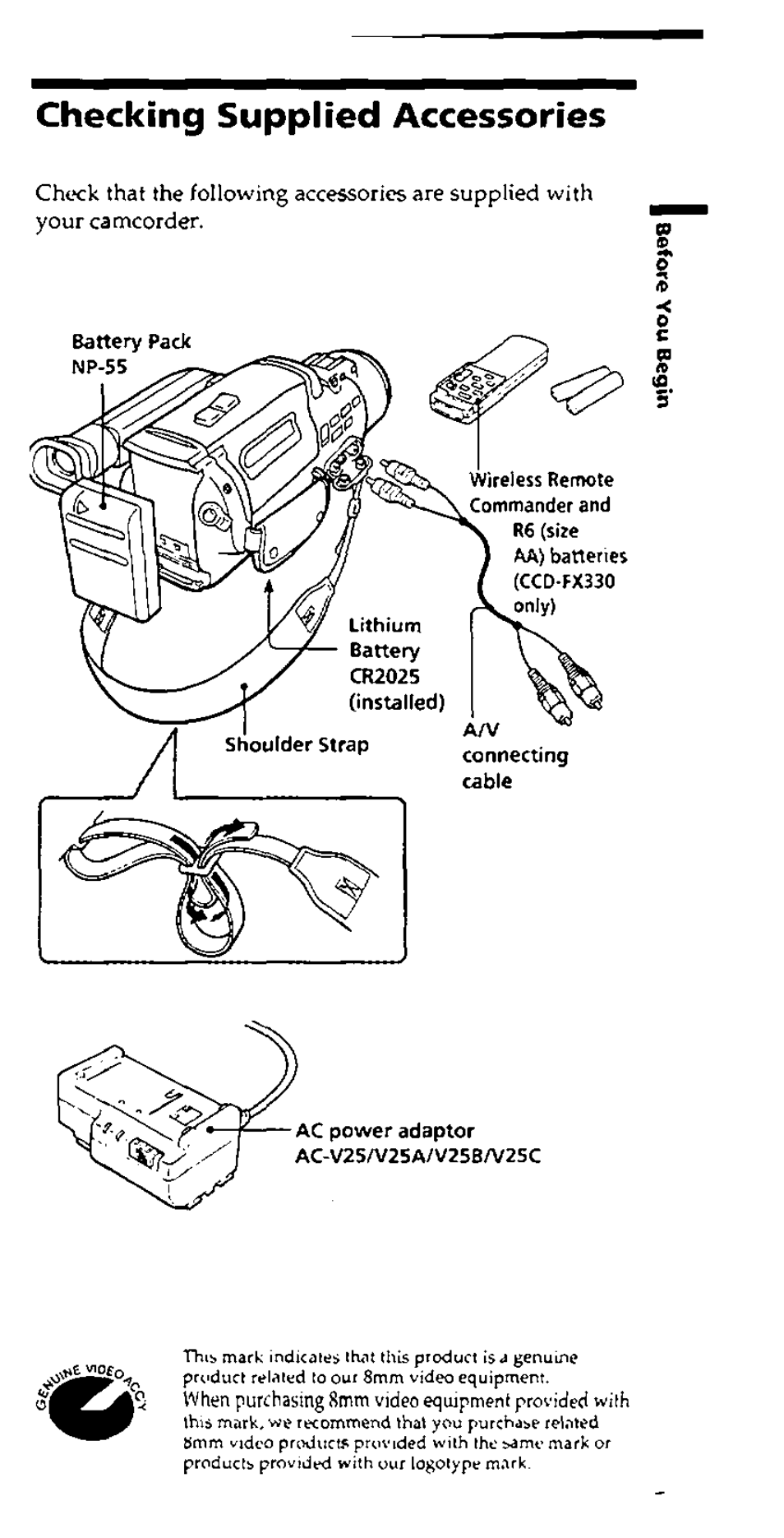 Checking supplied accessories | Sony CCD-FX228 User Manual | Page 7 / 44