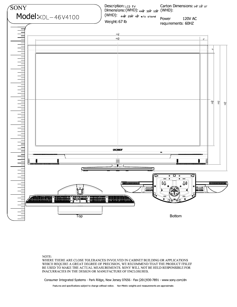 Sony KDL-46V4100 User Manual | 3 pages