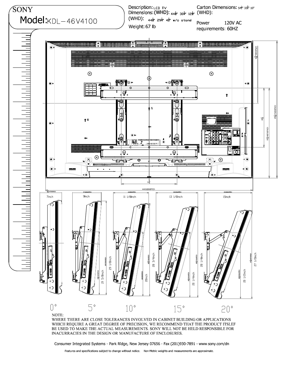 Model | Sony KDL-46V4100 User Manual | Page 3 / 3