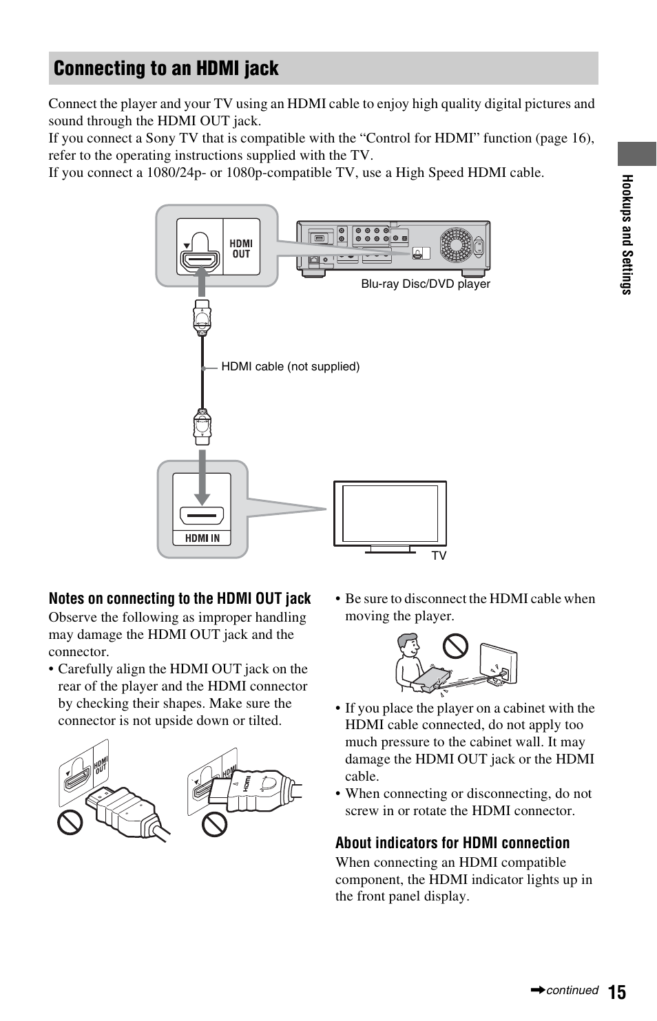 Connecting to an hdmi jack | Sony BDP-S5000ES User Manual | Page 15 / 87