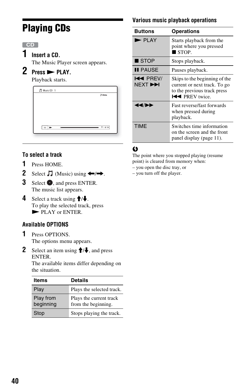 Playing cds, Playing cds 1 | Sony BDP-S5000ES User Manual | Page 40 / 87