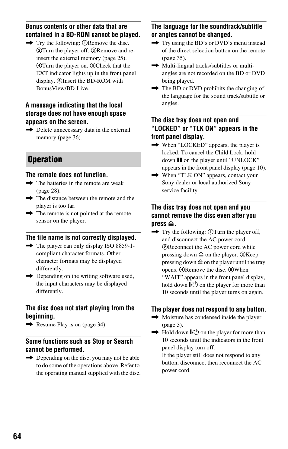 Operation | Sony BDP-S5000ES User Manual | Page 64 / 87