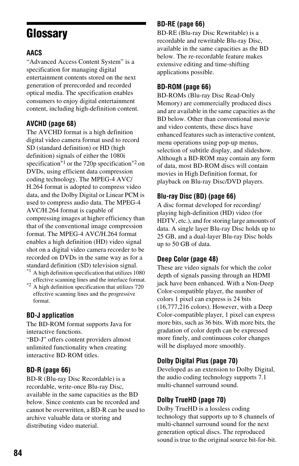 Glossary | Sony BDP-S5000ES User Manual | Page 84 / 87