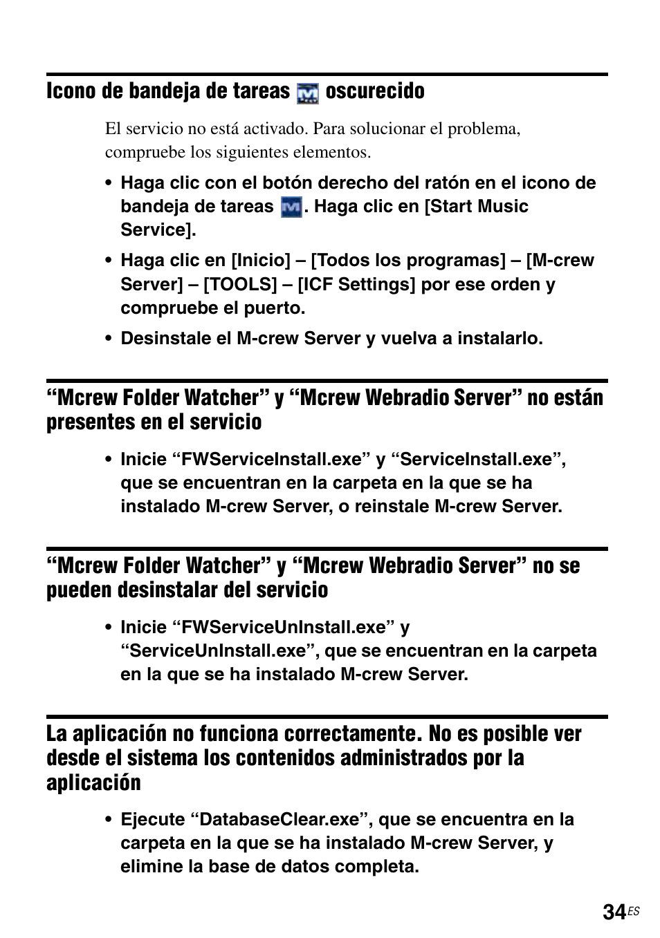 Icono de bandeja de tareas, Oscurecido, Presentes en el servicio | Pueden desinstalar del servicio | Sony CPF-IX001 User Manual | Page 100 / 374
