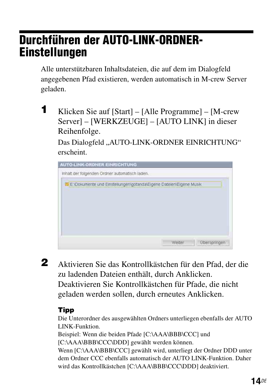 Durchführen der auto-link-ordner- einstellungen, Durchführen der auto-link-ordner-einstellungen | Sony CPF-IX001 User Manual | Page 114 / 374