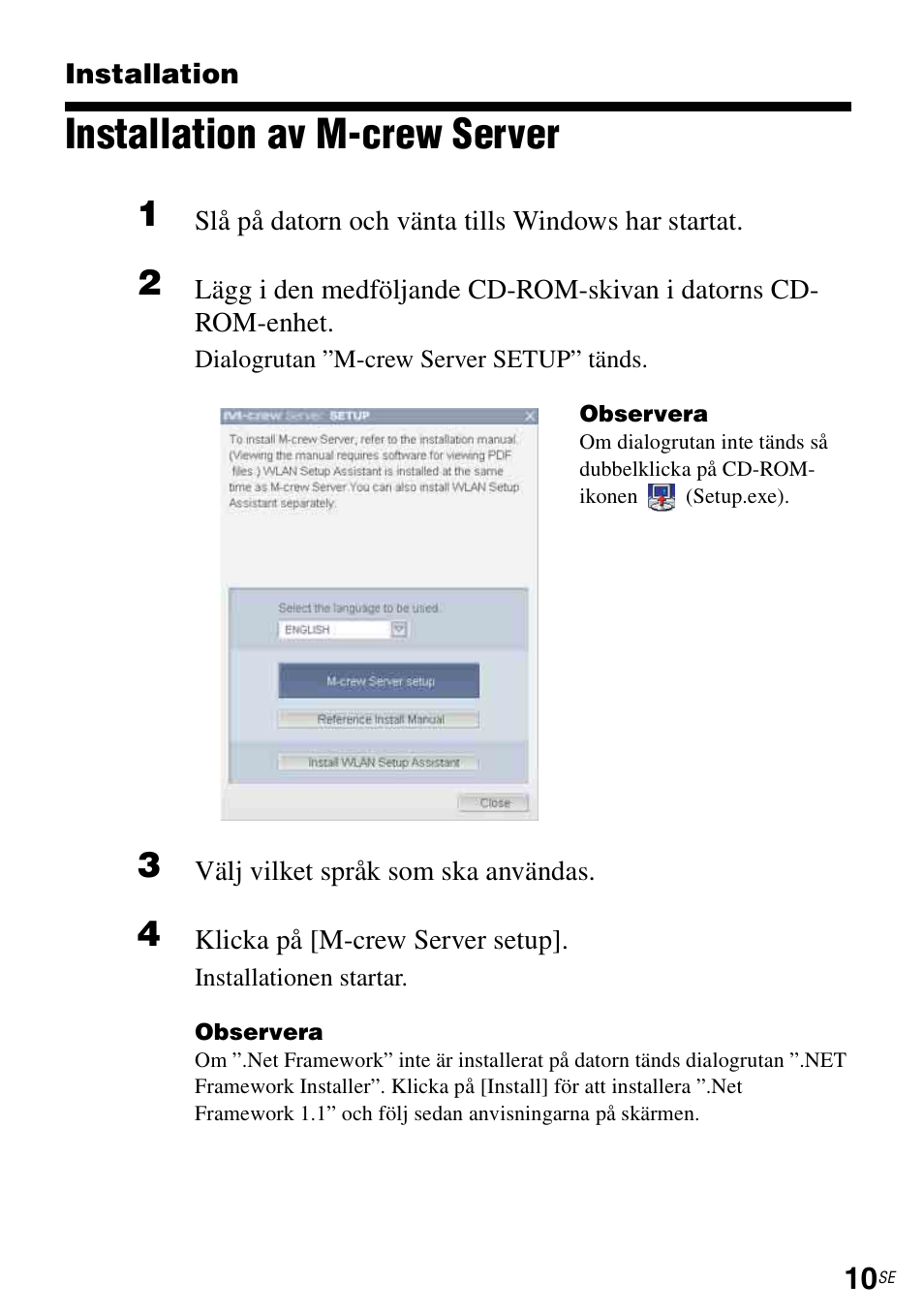 Installation, Installation av m-crew server | Sony CPF-IX001 User Manual | Page 213 / 374