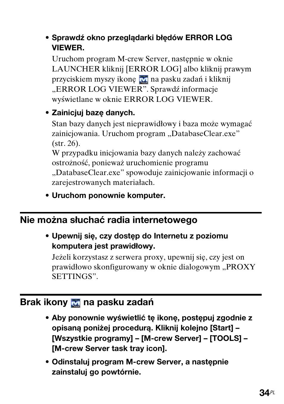 Nie można słuchać radia internetowego brak ikony, Na pasku zadań | Sony CPF-IX001 User Manual | Page 270 / 374