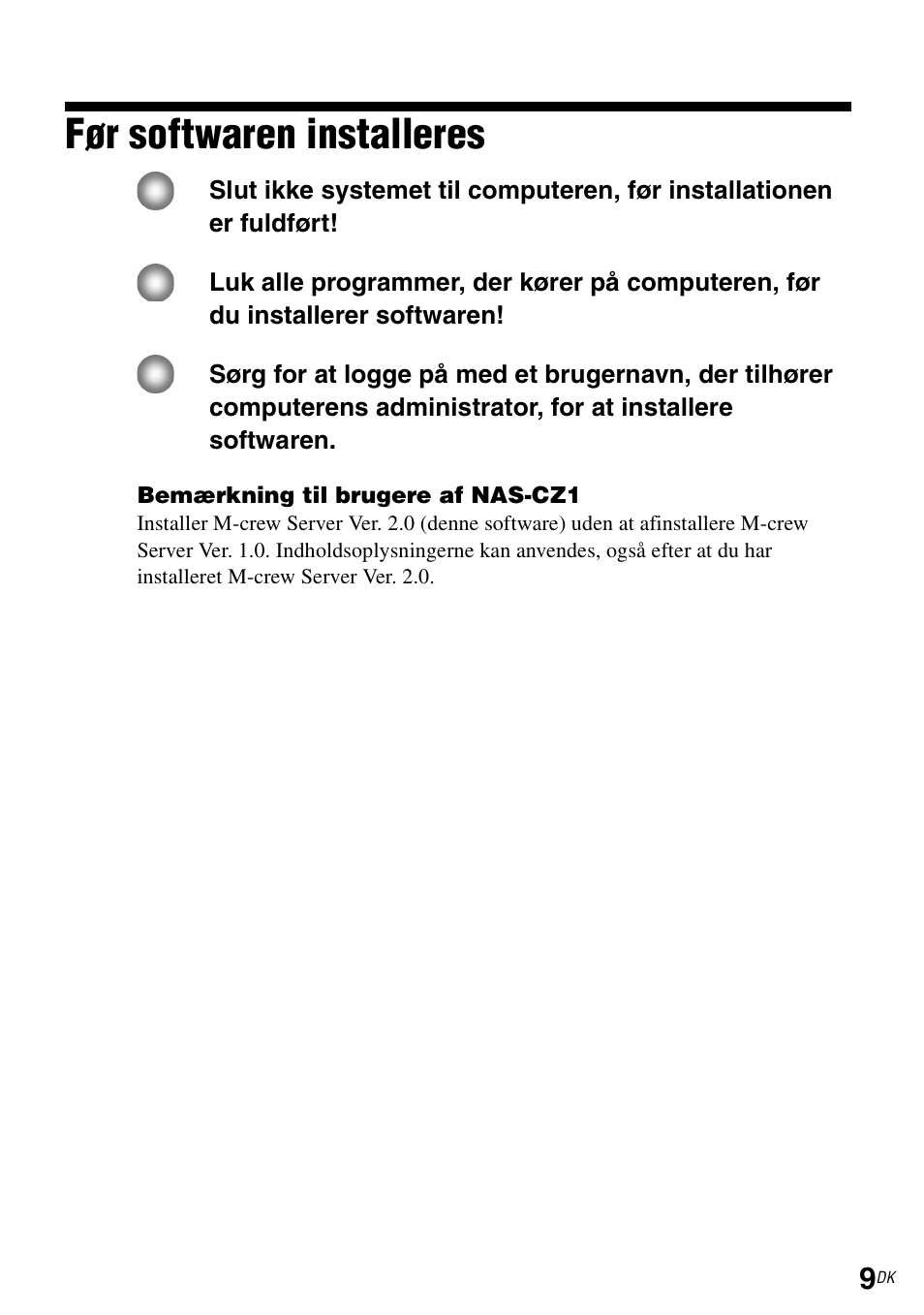 Før softwaren installeres | Sony CPF-IX001 User Manual | Page 281 / 374