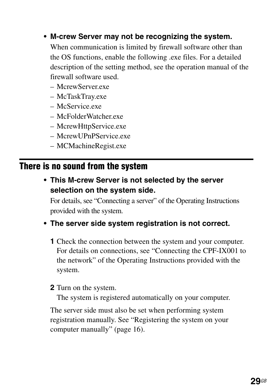 There is no sound from the system | Sony CPF-IX001 User Manual | Page 29 / 374