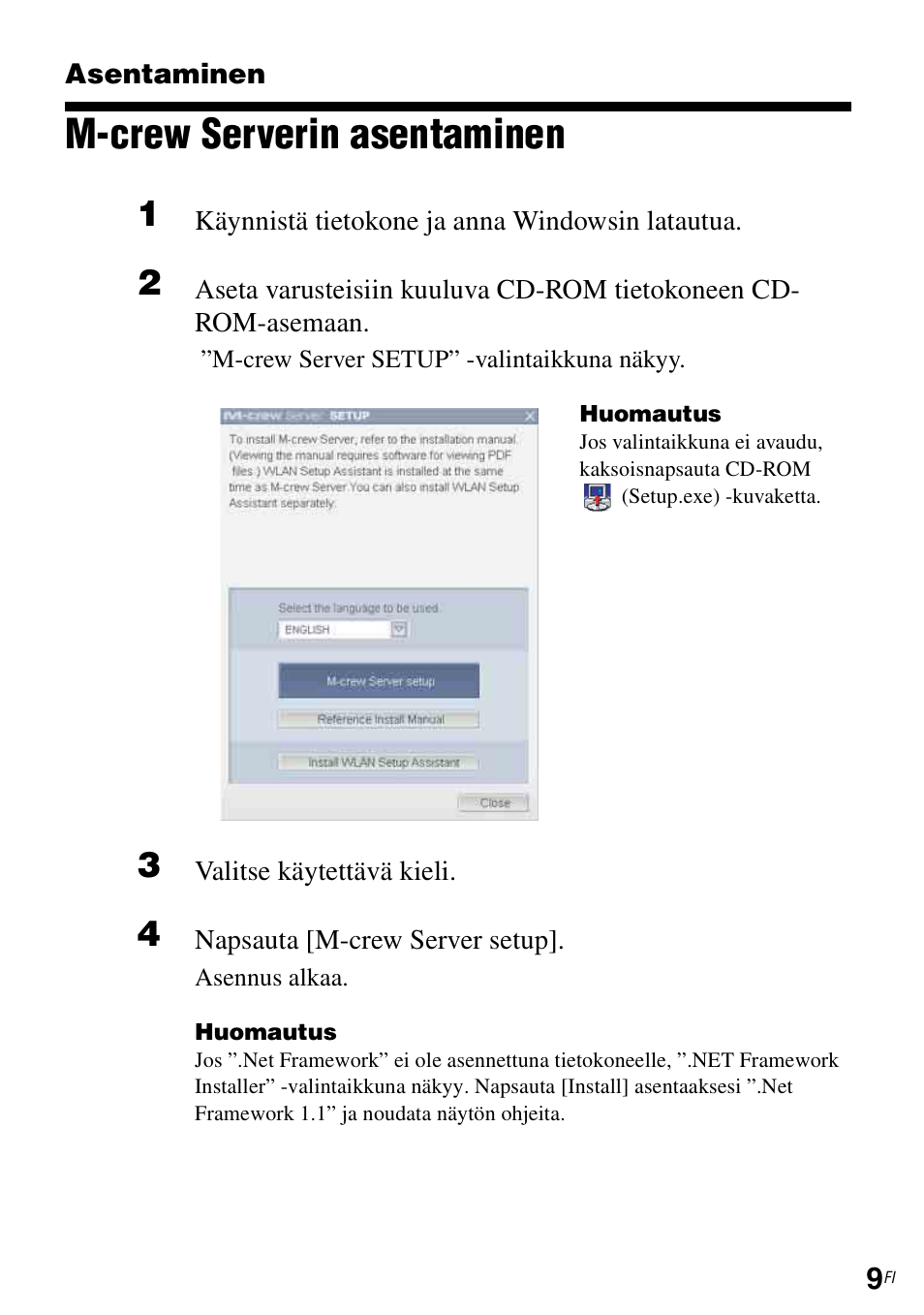 Asentaminen, M-crew serverin asentaminen | Sony CPF-IX001 User Manual | Page 315 / 374