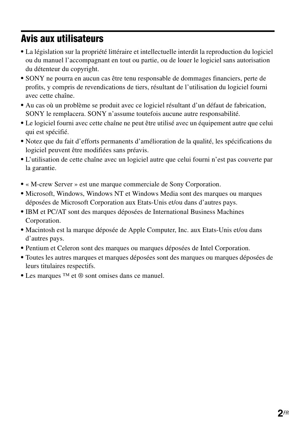 Avis aux utilisateurs | Sony CPF-IX001 User Manual | Page 34 / 374