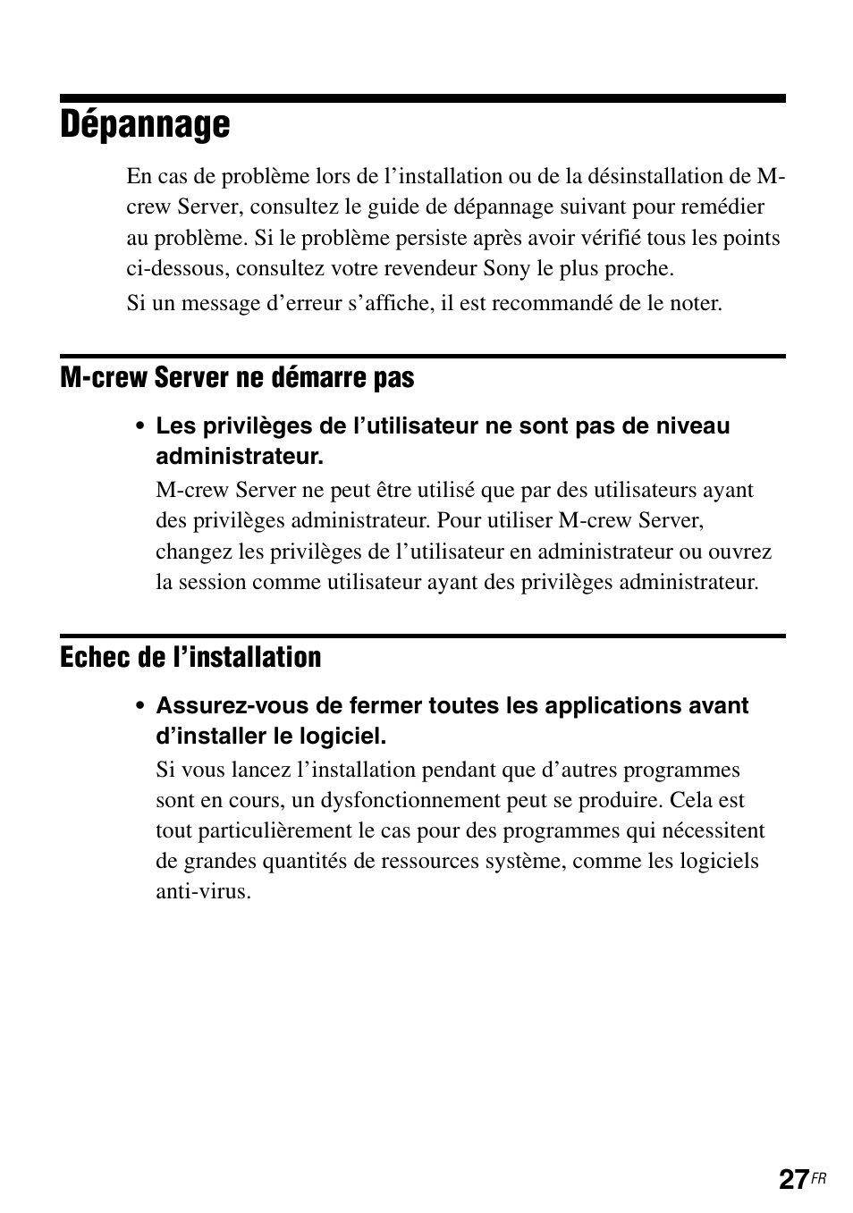 Dépannage | Sony CPF-IX001 User Manual | Page 59 / 374