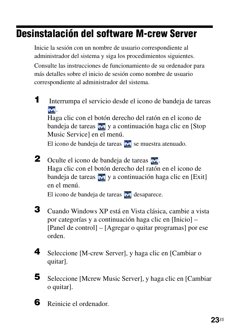 Desinstalación del software m-crew server | Sony CPF-IX001 User Manual | Page 89 / 374