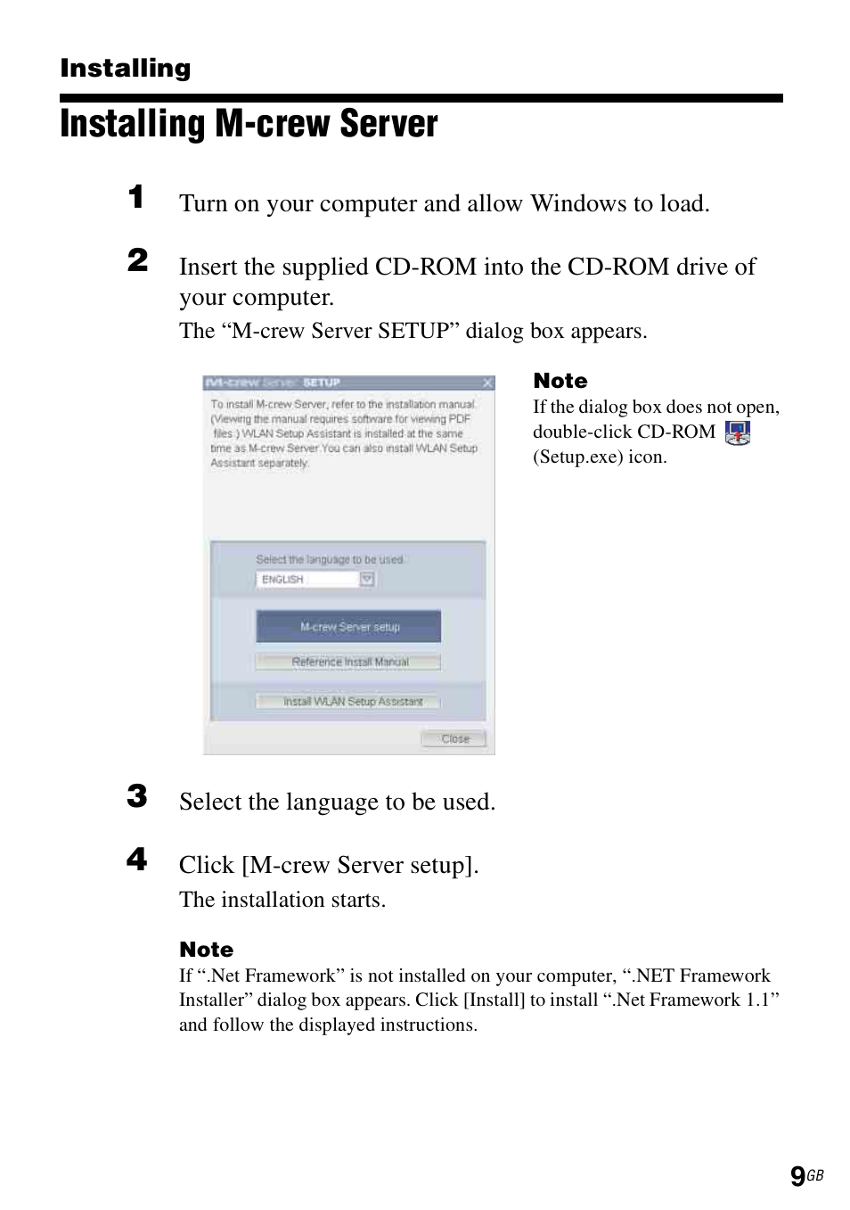 Installing, Installing m-crew server | Sony CPF-IX001 User Manual | Page 9 / 374