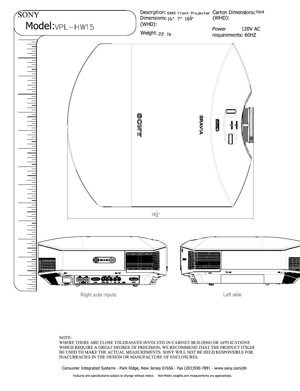 Sony VPL-HW15 User Manual | 2 pages