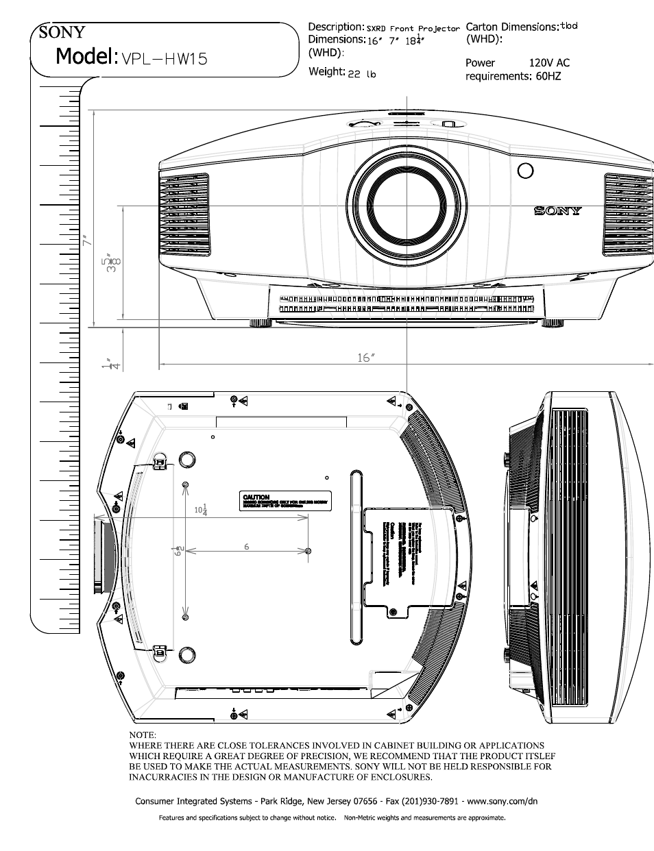 Fony, Model:vpl-hwi5 | Sony VPL-HW15 User Manual | Page 2 / 2