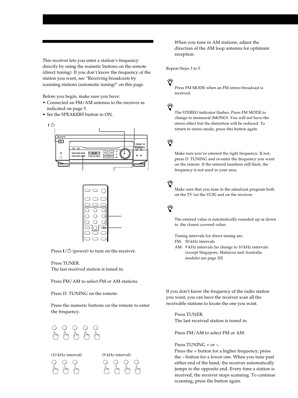 Receiving broadcasts 12, Receiving broadcasts, Receiver operations | Sony STR-DE345 User Manual | Page 12 / 76