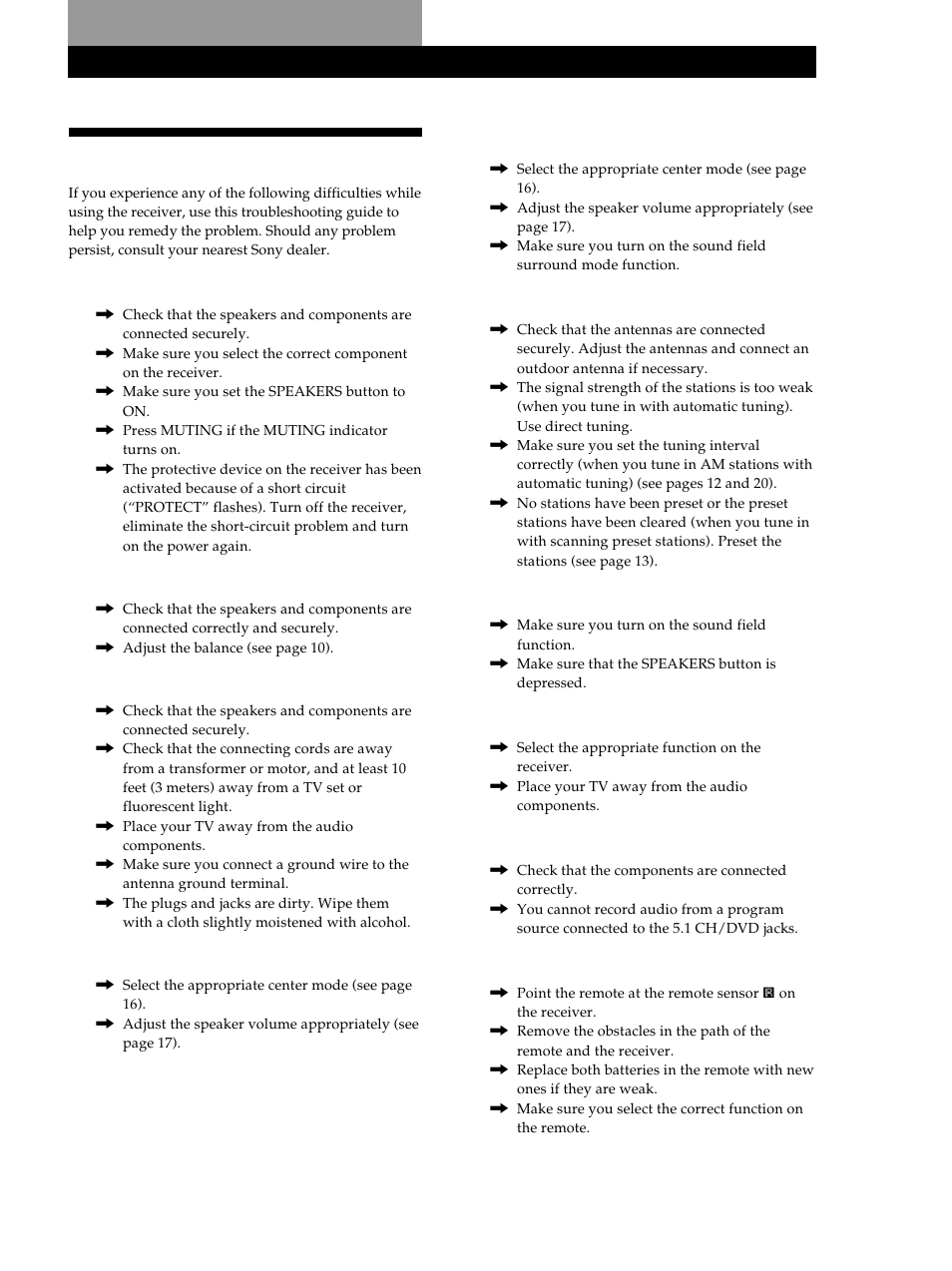 Additional information, Troubleshooting 19, Troubleshooting | Sony STR-DE345 User Manual | Page 19 / 76