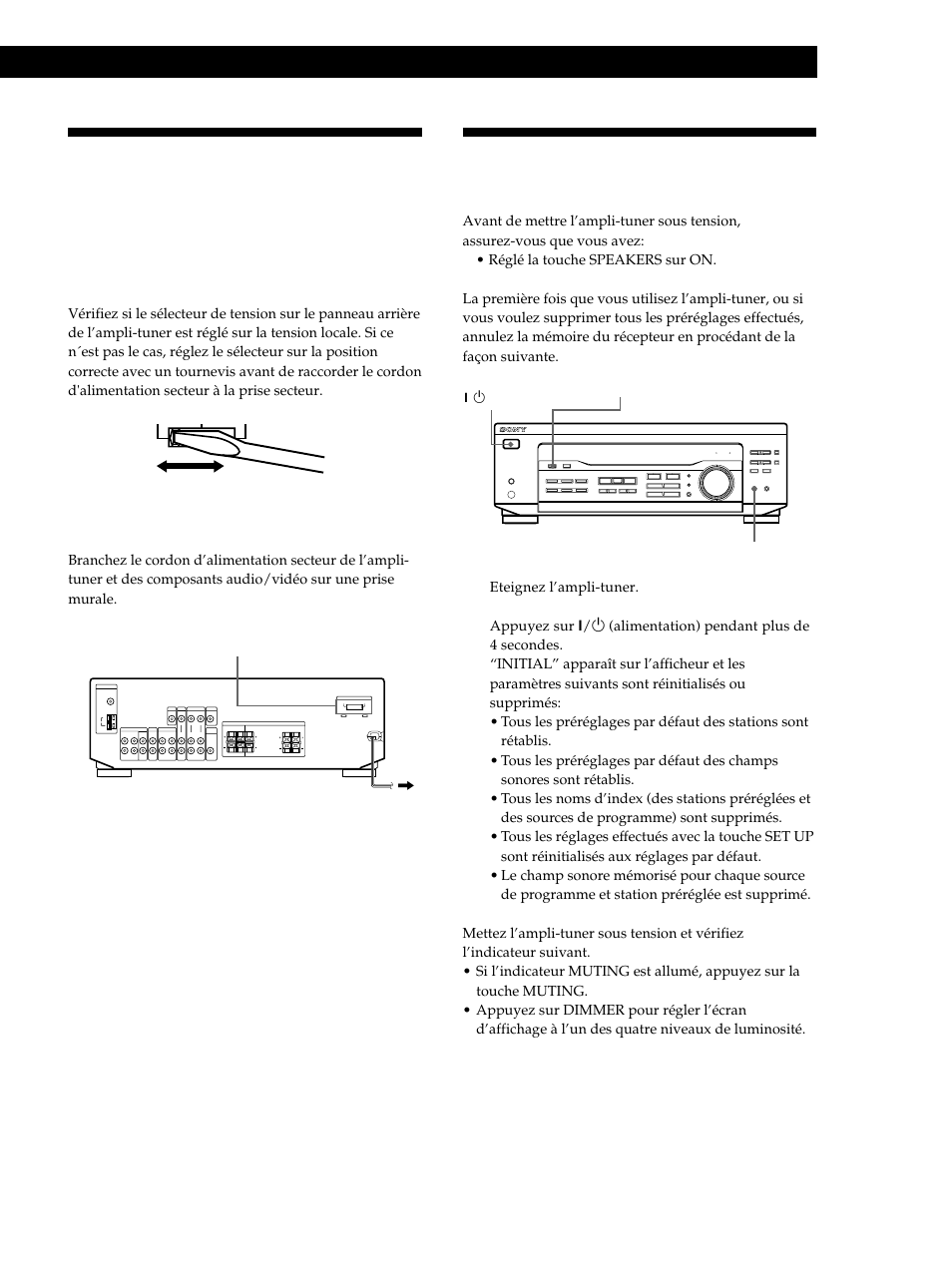 Raccordement au courant secteur, Avant la mise en service de l’ampli-tuner, Préparatifs | Branchement du cordon d’alimentation secteur, Que faire ensuite | Sony STR-DE345 User Manual | Page 34 / 76
