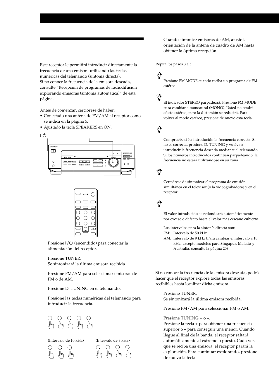 Recepción de programas de radiodifusión 12, Recepción de programas de radiodifusión, Operaciones del receptor | Sony STR-DE345 User Manual | Page 62 / 76