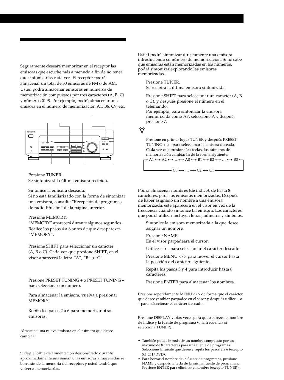 Memorización de emisoras de radiodifusión 13, Operaciones del receptor | Sony STR-DE345 User Manual | Page 63 / 76