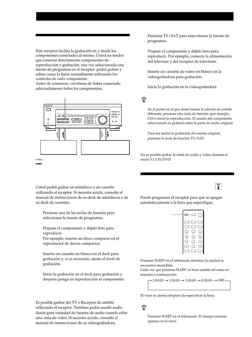 Grabación, Uso del temporizador de desconexión automática, Operaciones del receptor | Grabación en una cinta de video | Sony STR-DE345 User Manual | Page 64 / 76