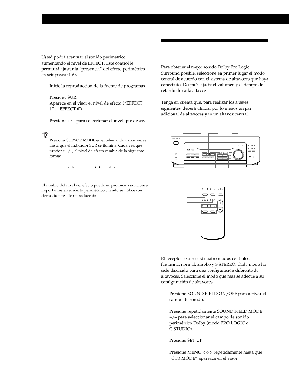 Utilización de sonido perimétrico, Selección del modo central | Sony STR-DE345 User Manual | Page 66 / 76