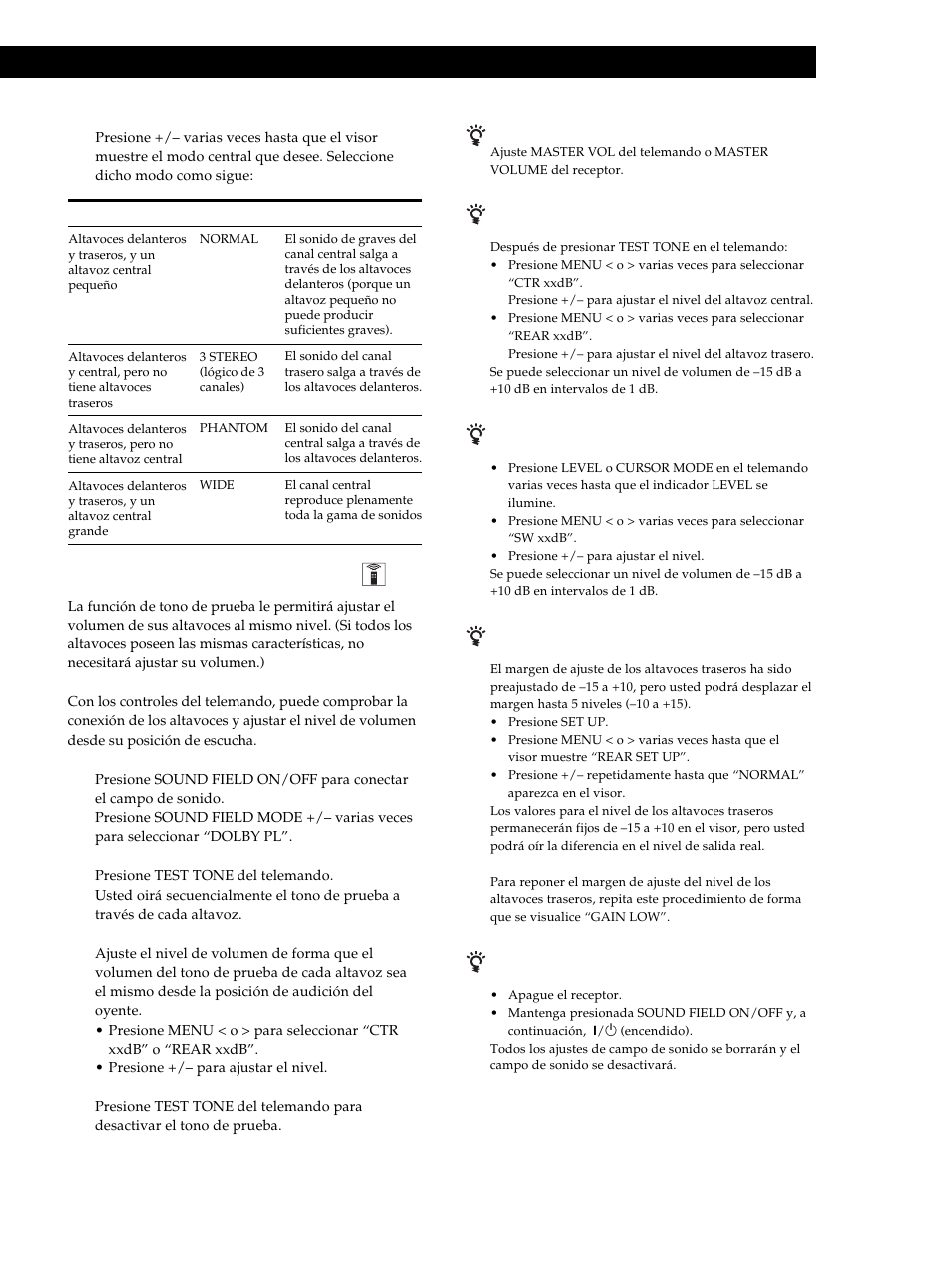 Utilización de sonido perimétrico, Ajuste del volumen de los altavoces | Sony STR-DE345 User Manual | Page 67 / 76