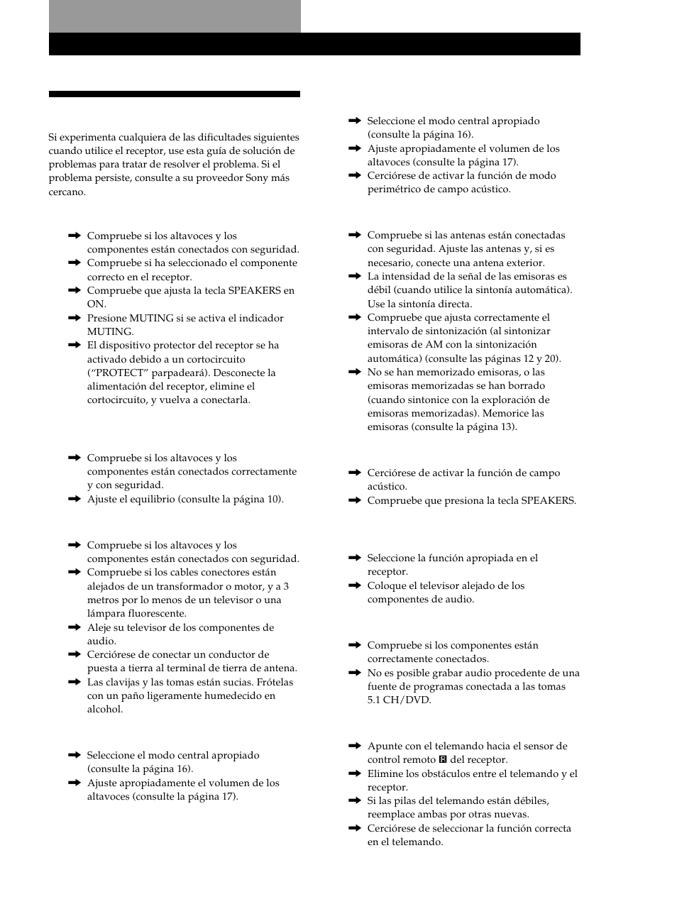 Información adicional, Solución de problemas 19, Solución de problemas | Sony STR-DE345 User Manual | Page 69 / 76
