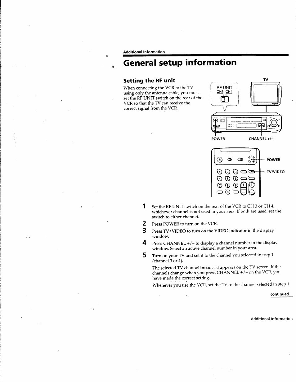 General setup information, Setting the rf unit | Sony SLV-M10HF User Manual | Page 104 / 117