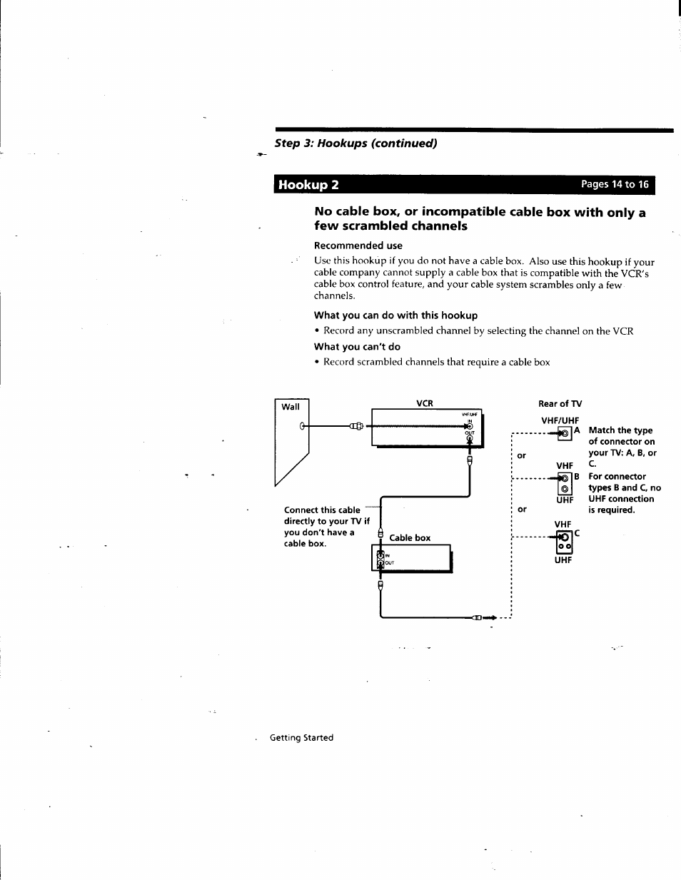 Hookup 2, Recommended use, What you can do with this hookup | What you can't do | Sony SLV-M10HF User Manual | Page 14 / 117