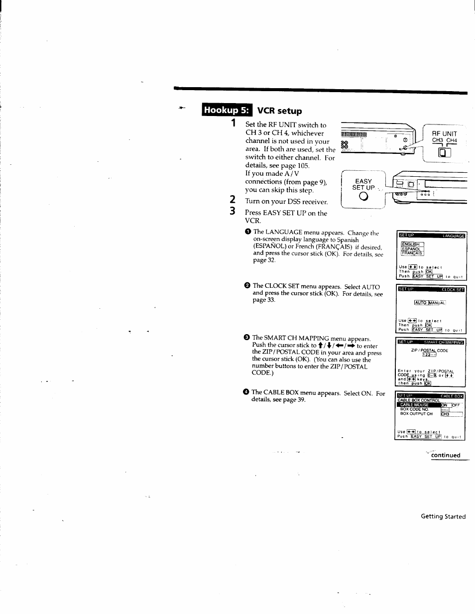 Hookup 5, Vcr setup, Continued | Hookup 5: vcr setup | Sony SLV-M10HF User Manual | Page 25 / 117