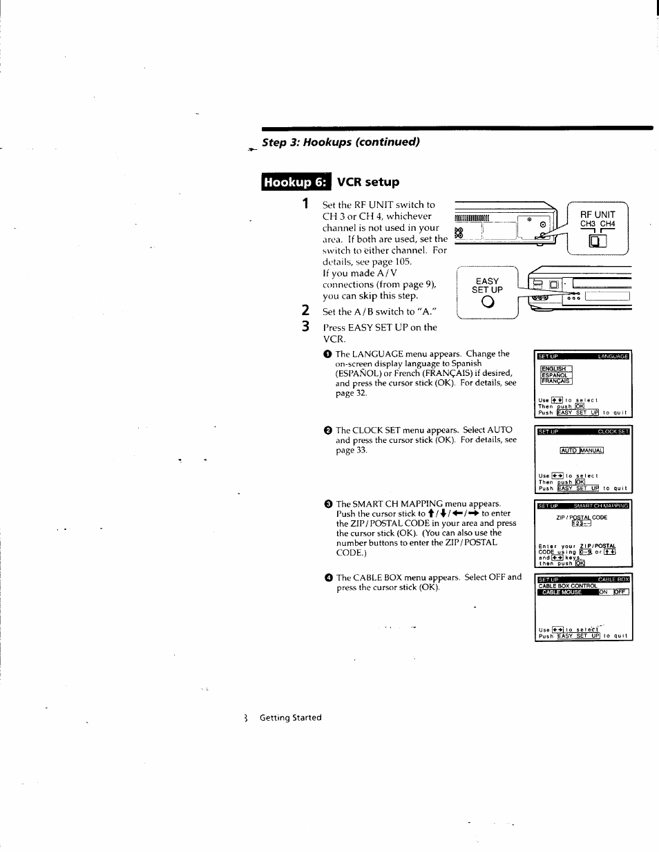 Vcr setup, Step 3: hookups (continued) vcr setup | Sony SLV-M10HF User Manual | Page 28 / 117