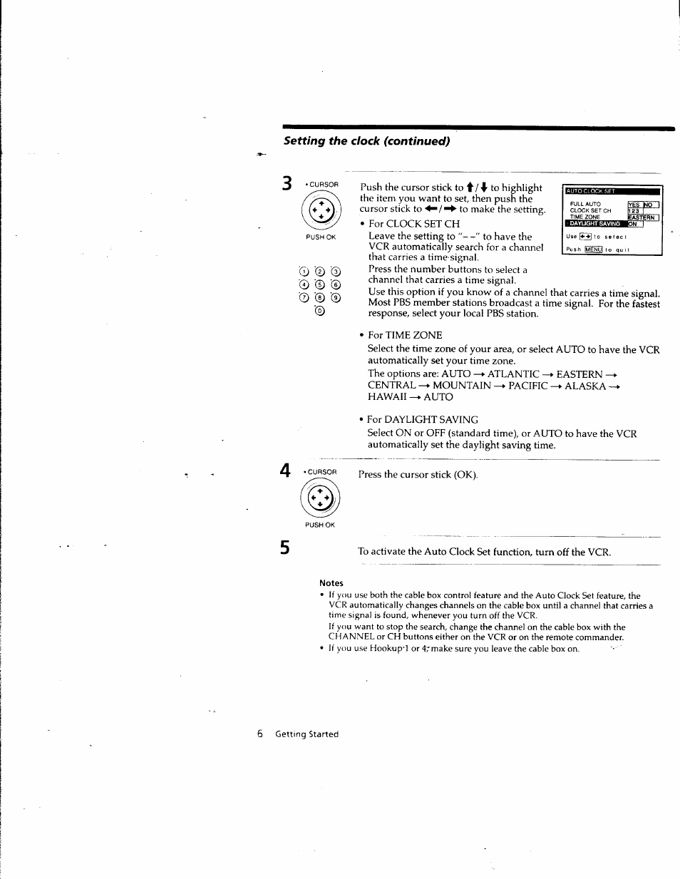 Notes, Setting the clock (continued) | Sony SLV-M10HF User Manual | Page 36 / 117