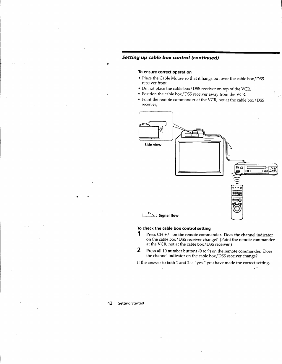 To ensure correct operation, To check the cable box control setting | Sony SLV-M10HF User Manual | Page 42 / 117