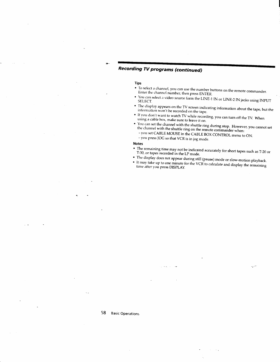 Recording tv programs (continued) | Sony SLV-M10HF User Manual | Page 58 / 117